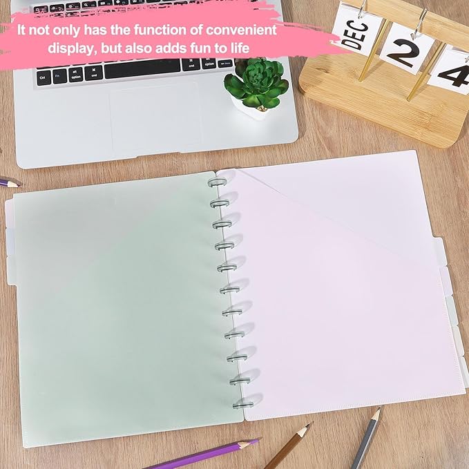 8 Pcs Discbound Pocket Dividers 8.5 x 11 with Tabs and Pockets 8 Tab Discbound Pocket Folders Letter Size DiscBound Binder Dividers Plastic Disc Planner Supplies for Business School Office(Pastel)