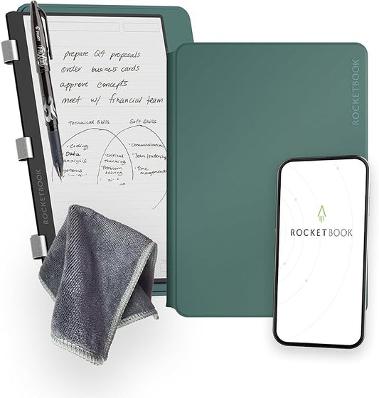 Rocketbook Pro 2.0 Reusable Professional Smart Notebook, Executive Size 7x9, Green - Lined & Dot Grid Pages, App-Connected, Erasable, Premium Cover, Ideal for Work Notes and Business Meetings