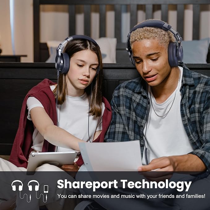 OneOdio A71 Hi-Res Studio Recording Headphones - Wired Over Ear Headphone with SharePort, Monitoring Mixing Foldable Headset with Stereo Sound, 3.5/6.35MM Jack for PC Computer DJ Guitar-Navy Blue