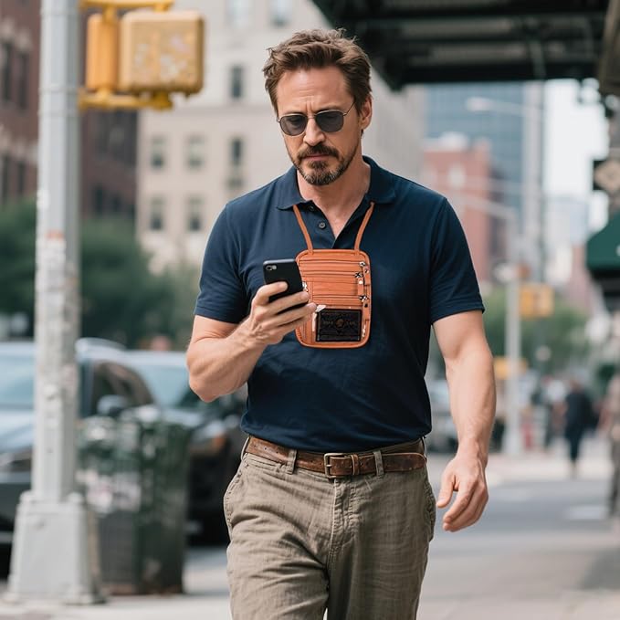 Neck Wallet - Rfid Wallet Women - passport holder for travel - Travel Wallet Passport Holder For Travel Women - 10.3x6.8inch (Yellowish Brown)