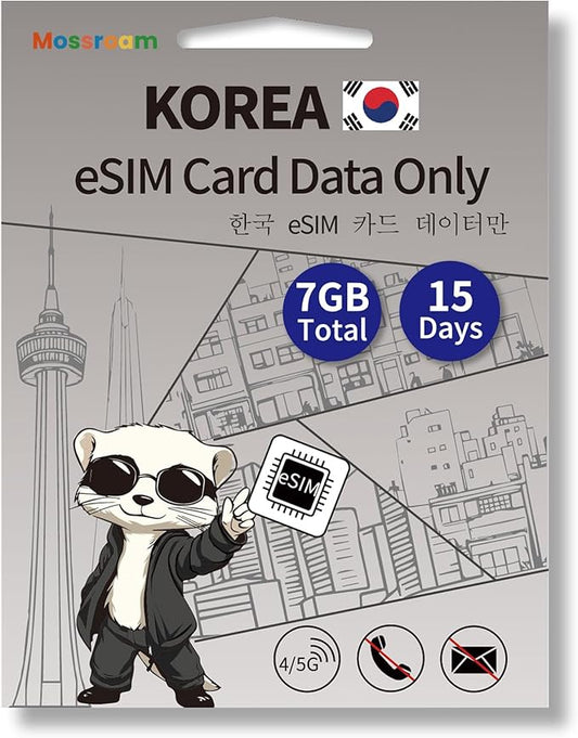 South Korea eSIM Card – Prepaid Data Plans | Fixed Data 7GB,15 Days | High-Speed 4G LTE | Ideal for Travelers
