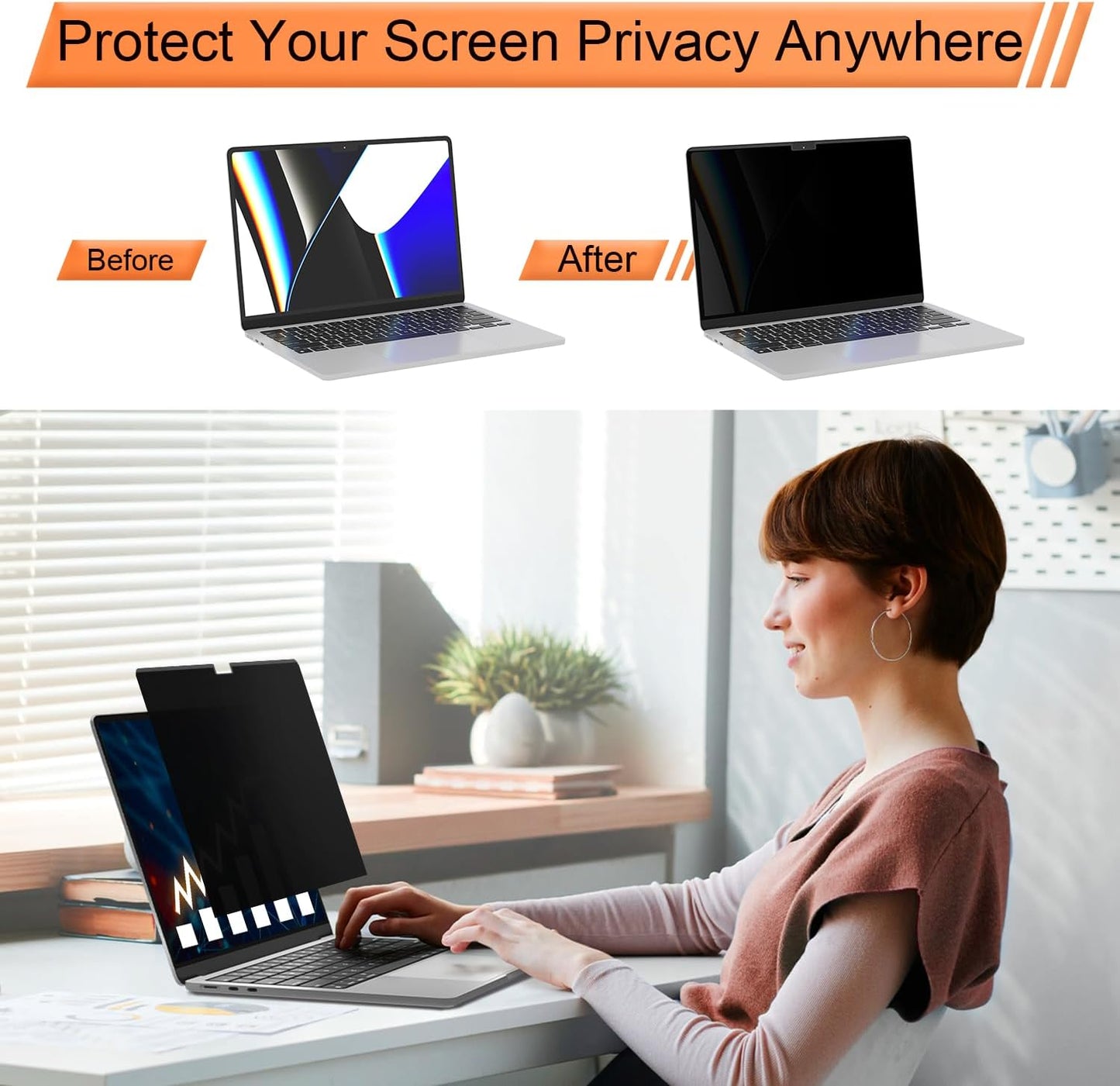 Magnetic 360° Privacy Screen for MacBook Pro 16 Inch (2021-2024, M1, M2, M3, M4, Pro, Max), Removable Anti Glare Blue Light Filter, 4 Way Anti Spy Black Protector for Mac Pro 16In Laptop Computer