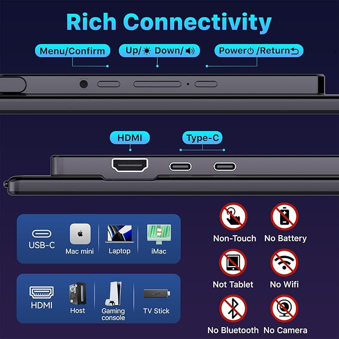 Portable Monitor 23.8" 4K 3840X2160 144% sRGB 60Hz IPS HDR HDMI USB-C Travel Monitor for Laptop MacBook PC Surface PS5 Xbox, Large External Display with Kickstand & Speakers, VESA Compatible