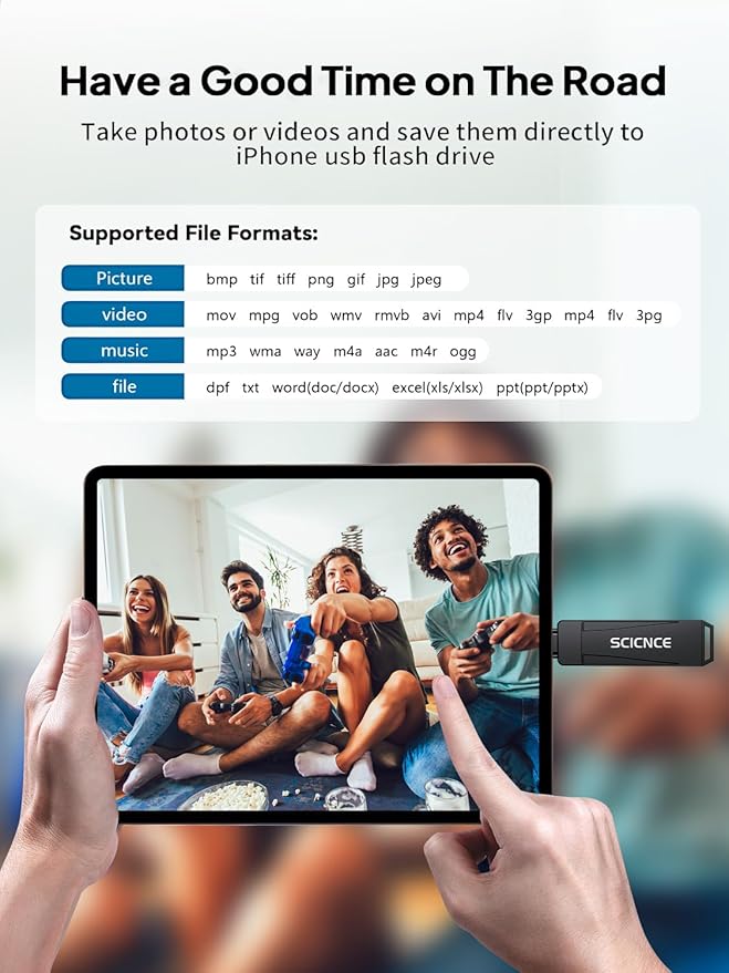 SCICNCE 128GB Flash Drive Intended for iPhone, USB Memory Stick Storage Backup for Photos Videos, Plug and Play No APP Required, Compatible with iPhone iPad Android and Computers (Metal Gray)