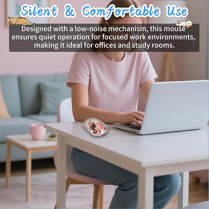 Cute Wireless USB C Mouse - Bluetooth Triple Mode Rechargeable Cartoon Mouse for Laptops, iPads & MacBook Air/Pro - Silent Operation, Portable Design, Unique Magnetic Character (Milk tea color)