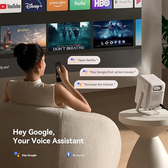 Wanbo T2 Ultra Projector with WiFi and Bluetooth, Native 1080P Mini Portable Projector with 120° Adjustable Stand, Auto Focus & Keystone, 500 ANSI Outdoor Movie Proyector, White