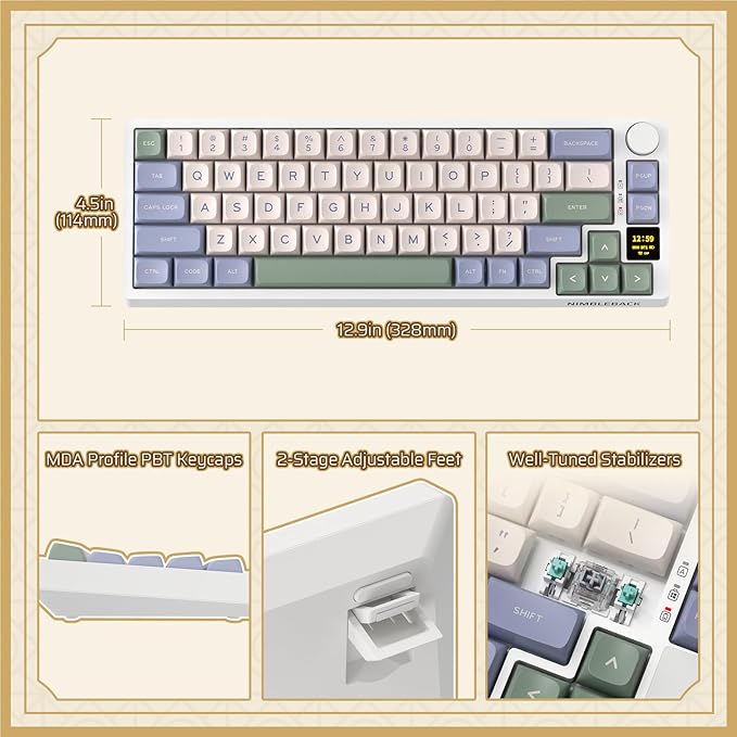 LTC Nimbleback NB682 PRO 65% Wireless Mechanical Keyboard w/Display Screen & Knob, 2.4G/ BT/USB-C Wired RGB 68 Keys Gaming Keyboard, 5-Layer Dampener, Hot Swap PCB, Software Support, Linear Switch