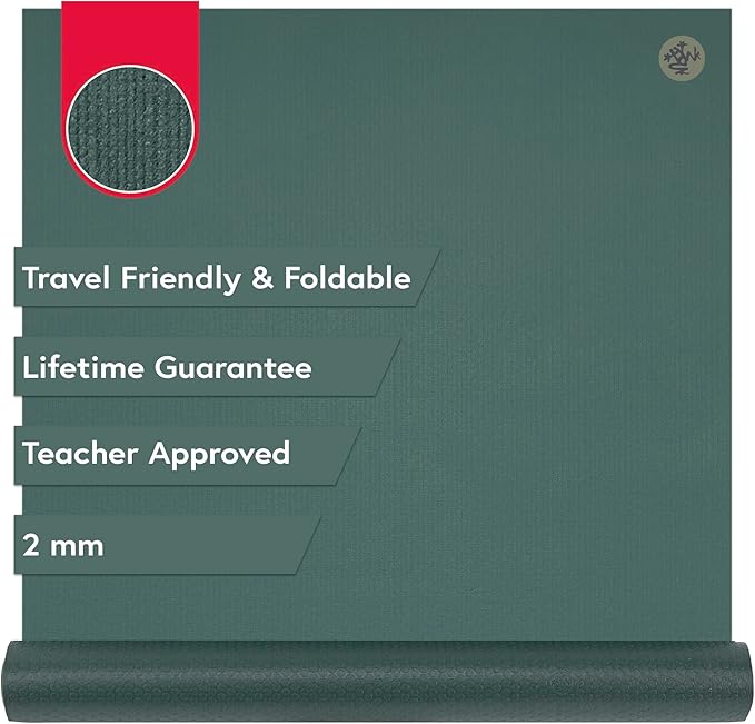 Manduka PRO Travel Yoga Mat 71" - 2mm | Foldable & Travel Friendly | Lifetime Durability | Teacher Approved | Hygienic Construction | 71 x 24 inches | Black Sage Mist