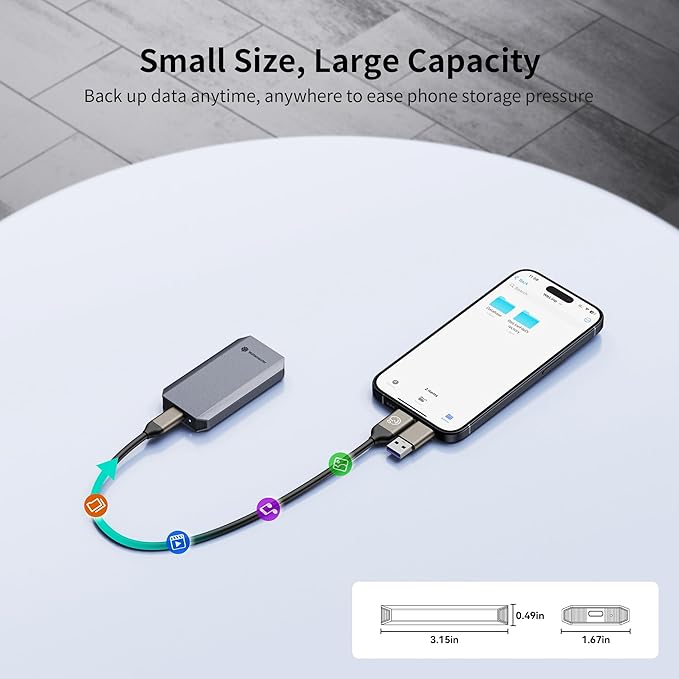 Yottamaster 1TB External SSD, Up to 460MB/s 2 in 1 USB C Cable & Lanyard Portable Solid State Drives, Supports 4K ProRes HDR Compatible with iPhone 17 Pro Max, Smartphone, Tablet, Laptop