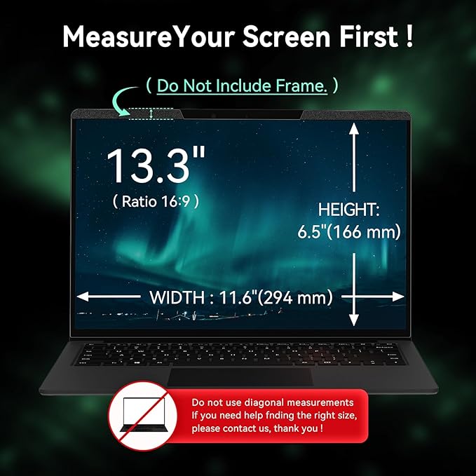 Magnetic Laptop Privacy Screen 13.3 Inch for 16:9 Computer Monitor Anti-Glare Blue Light Monitor Protector, Removable 13.3in Film for Lenovo HP Acer Asus Thinkpad Envy Xps