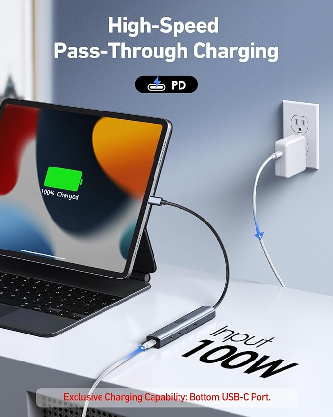 10Gbps USB-C Hub, 5-Port USB-C Splitter with 100W Power Delivery, Multiport Adapter for Laptops, USBC Hub for MacBook Pro/Air M2/M1, iPad, Dell, HP, Samsung