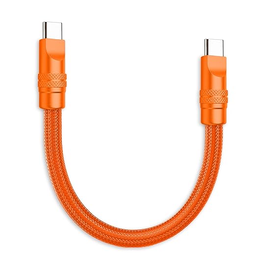 chubbycable Cute Chubby 240W Short USB C Cable Power Bank Fast Charging Cable Nylon Braided Charger Cord Compatible with iPhone 17-15 Series iPad, Orange+Orange, Type-C to Type-C, 0.32FT