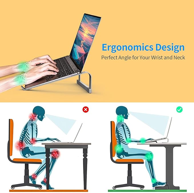 MacBook Pro Stand - Aluminum Ergonomic Computer Riser for 12-16.2 inch Laptops, Cooling Stand for Mac, HP, Dell & More (Space Gray)