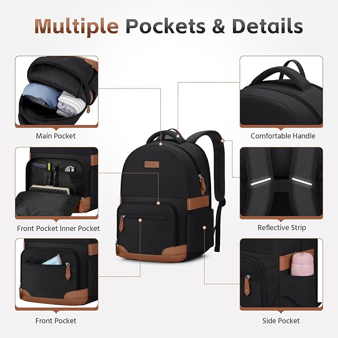 RealCool Laptop Backpack, 31L Travel Backpacks for Women Men, Fits up to 15.6-17 Inch,Water Resistant College Bookbag, for School Business Trip (Black)