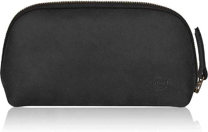 Leather Tech Pouch for Cables Chargers Phone | Tech Bag | Zipper Travel Accessory Pouch | Electronic Organizer Case Travel Bag (Black)