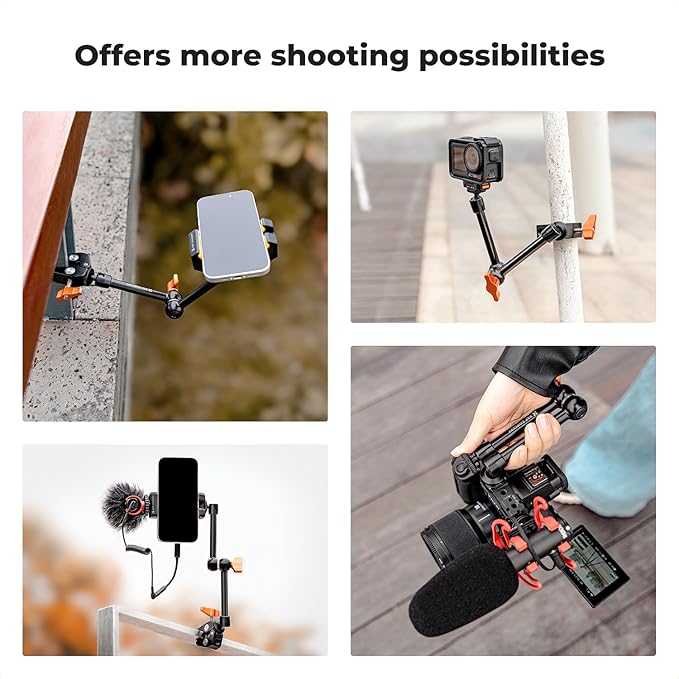 K&F CONCEPT 9.8" Magic Arm Clamp Kit with 1/4" & 3/8" Thread Screw 360° Ball Heads Articulating Magic Arm Camera Mount for DSLRs, Monitor, Flash, LED Light, Microphone, Camera Cage, Action Camera
