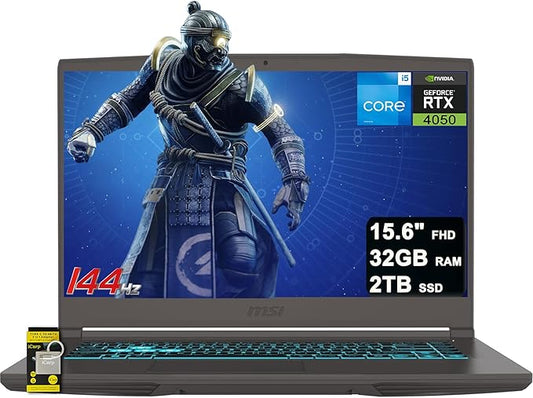 msi Thin 15 Gaming Laptop 15.6" FHD IPS 144Hz Intel Octa-core i5-13420H (Beats i7-12650H) 32GB RAM 2TB SSD GeForce RTX 4050 Backlit USB-C Wi-Fi6E Win11 ICP Hub