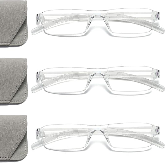 Viseng 3 pairs of reading glasses, blue light blocking glasses, computer reading glasses for men and women, fashionable rectangular one-piece glasses frame+3.5