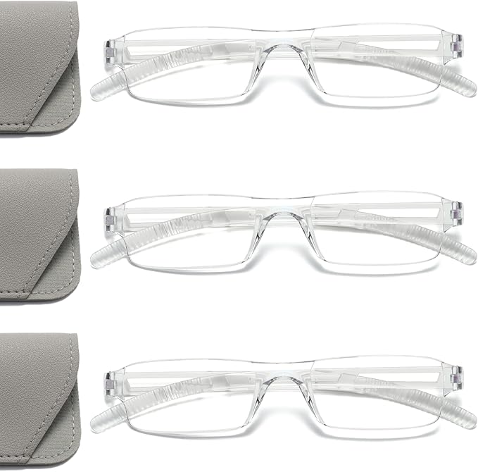 Viseng 3 pairs of reading glasses, blue light blocking glasses, computer reading glasses for men and women, fashionable rectangular one-piece glasses frame+2.0