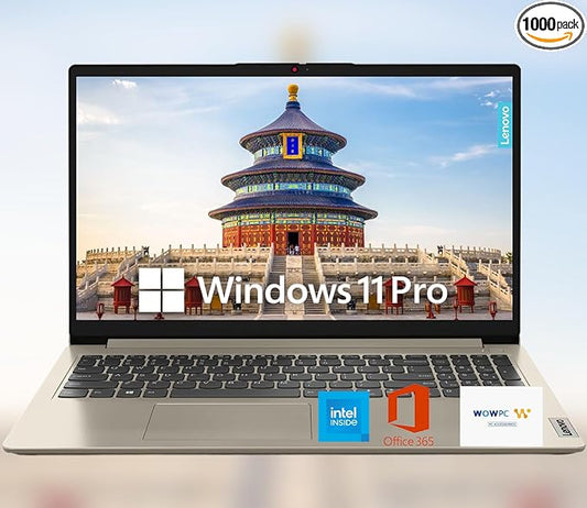 Lenovo 15.6" HD IdeaPad Anti-Glare Coating + 1 Year Microsoft 365, 8GB RAM, 128GB SSD, Windows 11 Pro, Up to 9.5 Hours Battery Life, Intel Processor, WiFi 6, HDMI, USB-C, SD Card Reader, w/WOWPC USB
