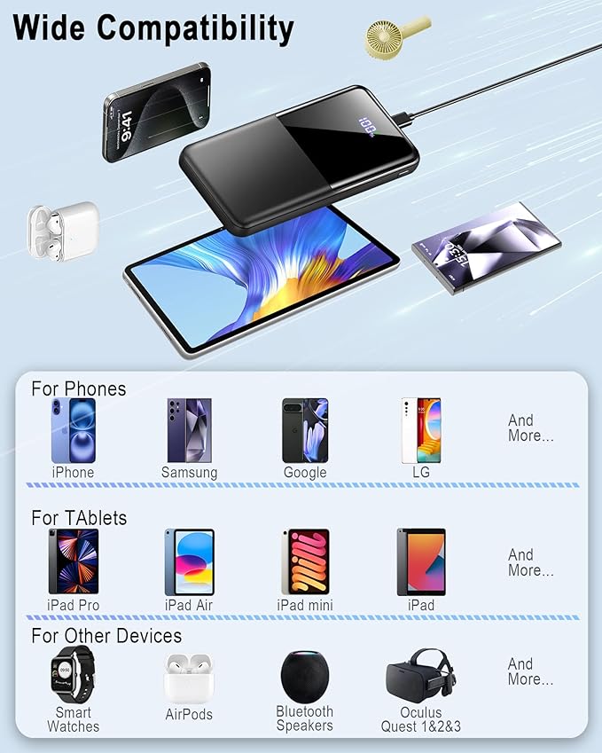 Portable Charger Power Bank, 10000mAh 22.5W Mini Portable Battery Fast Charging Battery Pack Travel Essentials, PD 3.0 QC 4.0 External Phone Powerbank for iPhone Android Samsung and USB/USB-C Devices