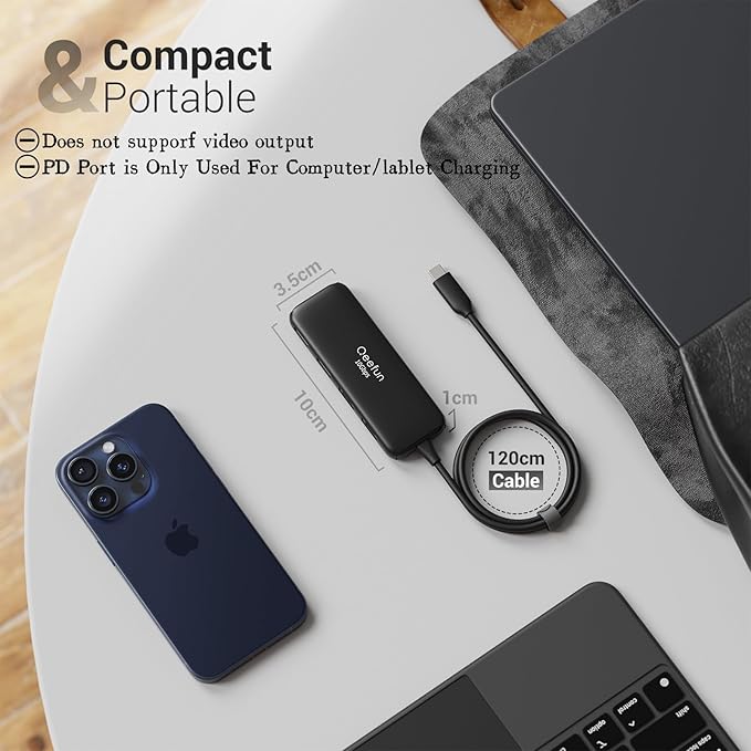 Qeefun USB C Hub 10Gbps, USB 3.2 Hub with 2 USB-C and 2 USB-A Ports, USB 3.2 Gen 2 Splitter with 100W Power Charging Port, USB Port Extender for iPhone, MacBook Air/Pro, Laptops, iPad Pro and More