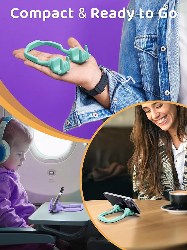 Stocking Stuffers for Teen Boys Girls Gifts Cell Phone Stand Upgrade Adjustable Rock on Lazy Phone Stand for Desk Cool Funny Gadget Gifts for Christmas Adult Men Women Wife 2Pack Purple Green