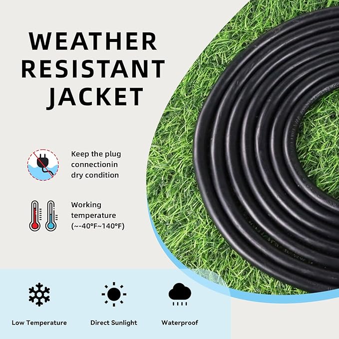 EP 40 Ft Outdoor Extension Cord - 12/3 SJTW Heavy Duty Black Extension Cable with 3 Prong Grounded Plug - Power Cord for Lawn, Garden, Appliances