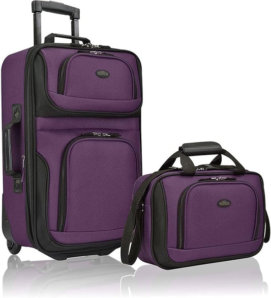 U.S. Traveler Rio Fabric Expandable Carry-on Luggage, Rolling Suitcase, Purple, 2 Wheel Set