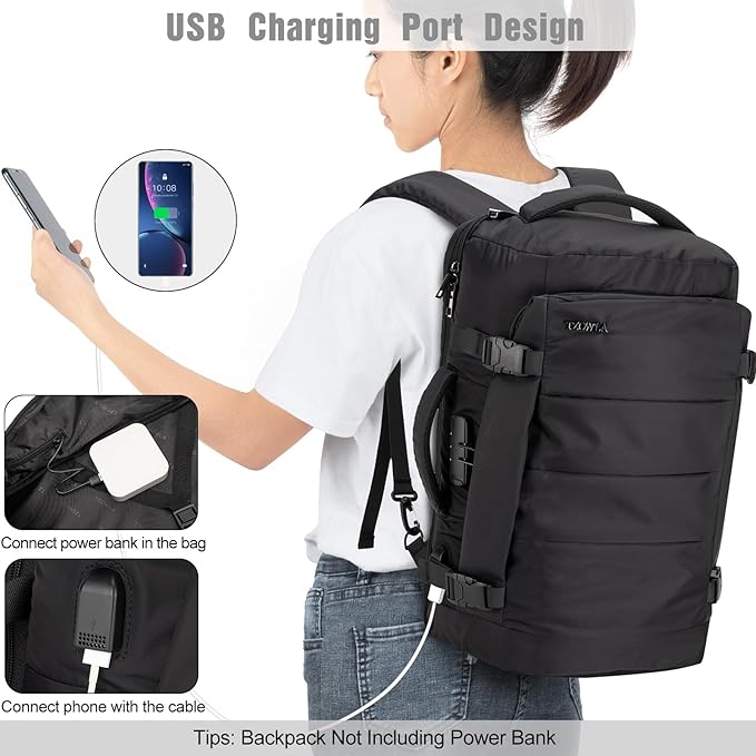 Tzowla 40L Travel Laptop Backpack for Men Women Carry on Flight Approved,Large Capacity Water Resistant Anti Theft Backpacks with USB Port,Business Causal Daypack Bag Fit 17.3"Computer/Notebook（Black)