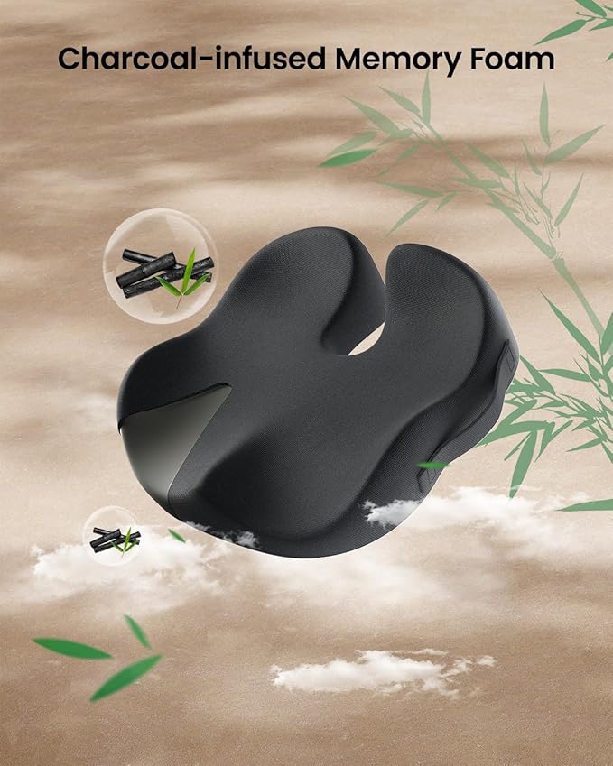 ProtoArc Seat Cushion, Office Chair Cushion for Sciatica, Coccyx Cushion, Ergonomic Memory Foam Seat Cushion for Car, Home, Pressure Relief Pad for Hip, Tailbone, All Day Comfort - Black