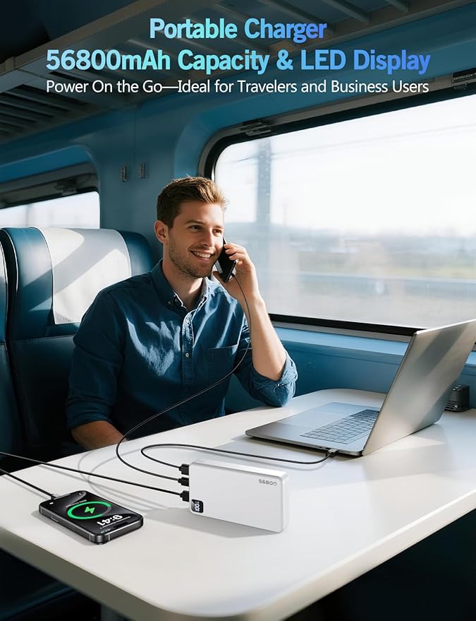Portable Charger Power Bank, 56800mAh PD 22.5 W Fast Charging Battery Pack, Large Capacity Portable Power Bank for Camping Travel Essential Compatible with iPhone 17/16/15/14/13 Series, Samsung, iPad