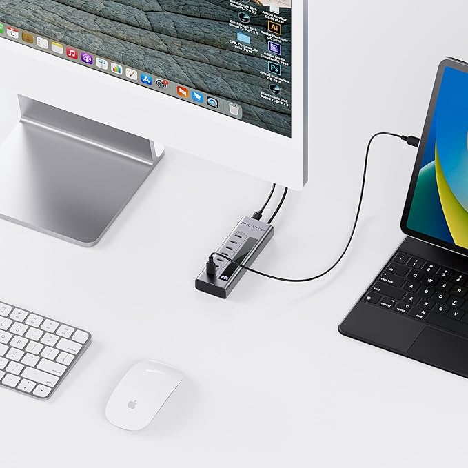 Powered USB C Hub, 7 in 1 USB C Hub Support Data 10Gbps & Charging(Not Support Video), USB C Powered Hub 10Gbps Ports for iMac, MacBook Pro/Air, iPad, XPS, USB Hub with 35W PD Power Adapter