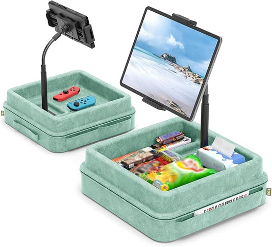 KDD Tablet Pillow Holder - 360°Adjustable iPad Pillow Stand for Lap, Bed and Desk - Gooseneck Tablet Soft Pad Dock with Storage Tray and Pocket Compatible with iPad Pro 12.9, Air Mini, Phone,(Green)