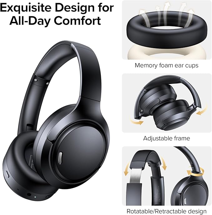 TAGRY Hybrid Active Noise Cancelling Headphones 120Hrs Playtime ENC Clear Call Bluetooth Headphone Over Ear Wireless Headphones Hi-Res Audio ANC Headset with Low Latency Mode for Game Travel Home PC