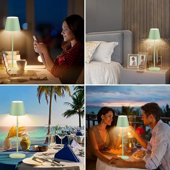 Ralbay IP54 Aluminum Cordless Rechargeable Table Lamp LED Modern Battery Operated 4800mAh Waterproof Portable Stepless Dimmable Desk Lamp for Restaurant/Bedroom/Camping/Outdoor (Green)