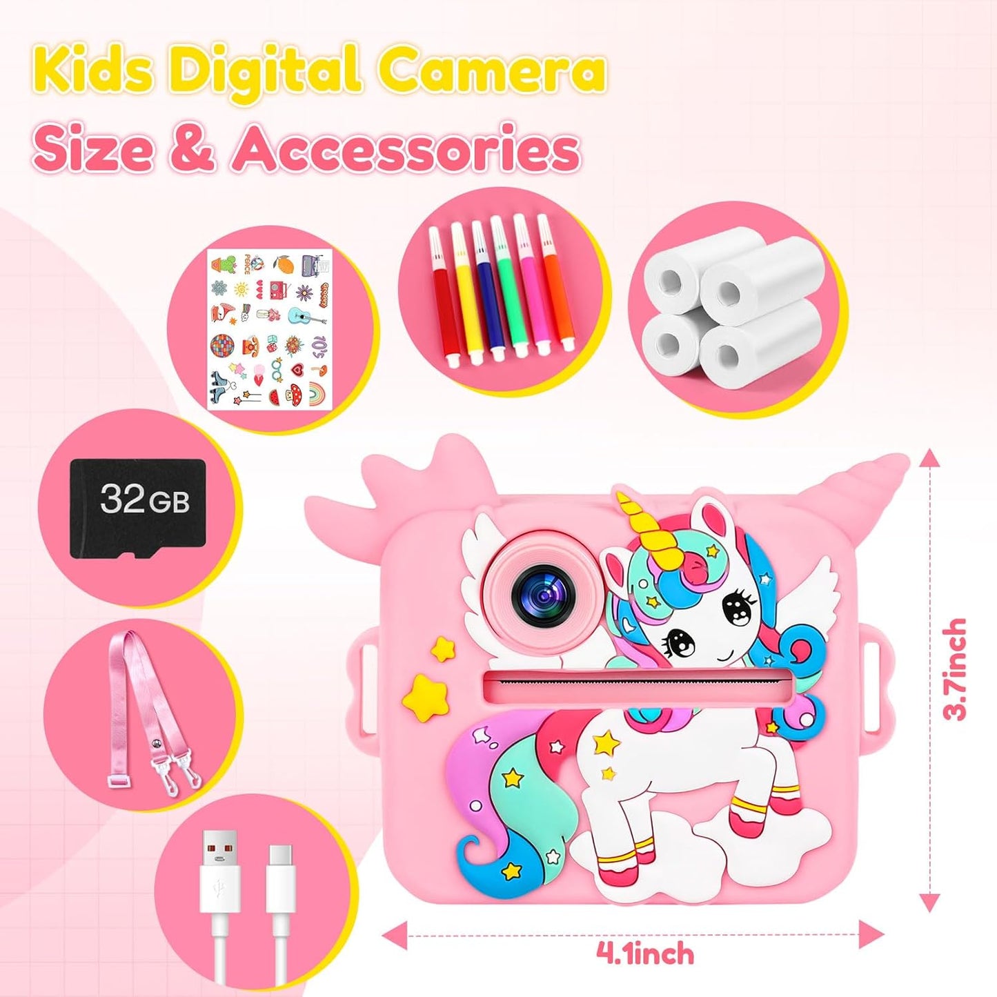 OTJ Kids Camera Instant Print - Selfie Children Digital Camera Toy That Print Photos Christmas Birthday Gifts for Ages 3-12, 4 5 6 7 8 9 10 Year Old Girls Toddler, Travel Portable Video Cameras