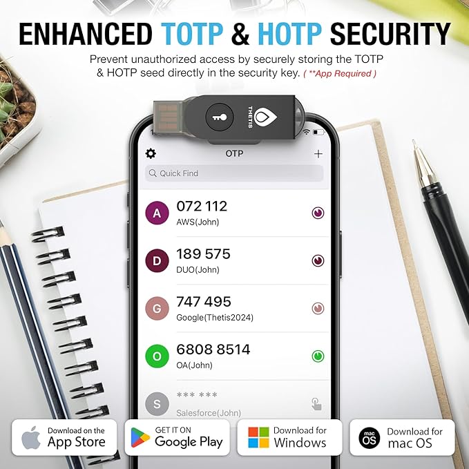 Thetis Pro-A FIDO2 Security Key Passkey Device with USB A & NFC, TOTP/HOTP Authenticator APP, FIDO 2.0 Two Factor Authentication 2FA MFA, Works with Windows/macOS/Linux/Gmail/Facebook/Dropbox/GitHub