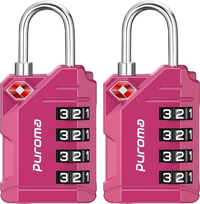 Puroma TSA Approved Luggage Locks, 2 Pack 4 Digit Resettable Travel Combination Code Lock with Zinc Alloy Body for Suitcase, Backpack, Laptop Bag, Gym Locker, Toolbox (Red-Violet)