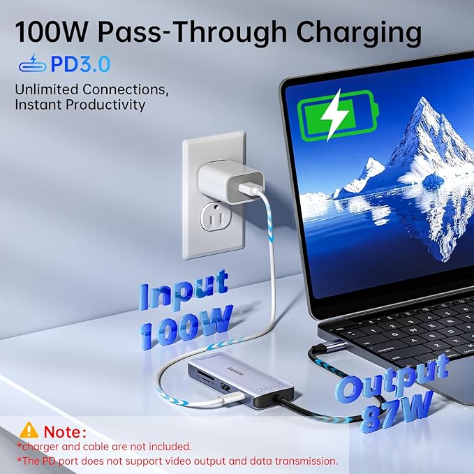 USB C Hub Multiport Adapter for MacBook Pro/Air, 8 in 1 USB-C Dock Mac Dongle HDMI Adapter(4K@60Hz HDMI,SD/TF Card Reader,100W PD, USB-C Data & 2*USB-A 3.0) Compatible for iPad Pro,iMac,Dell,HP,Lenovo