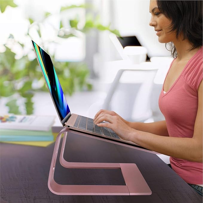 Ergonomic Aluminum Laptop Mount | Computer Stand & Holder - Compatible with MacBook, HP, Lenovo, Samsung, Huawei & More (10-17.3" Laptops) - Rose Gold