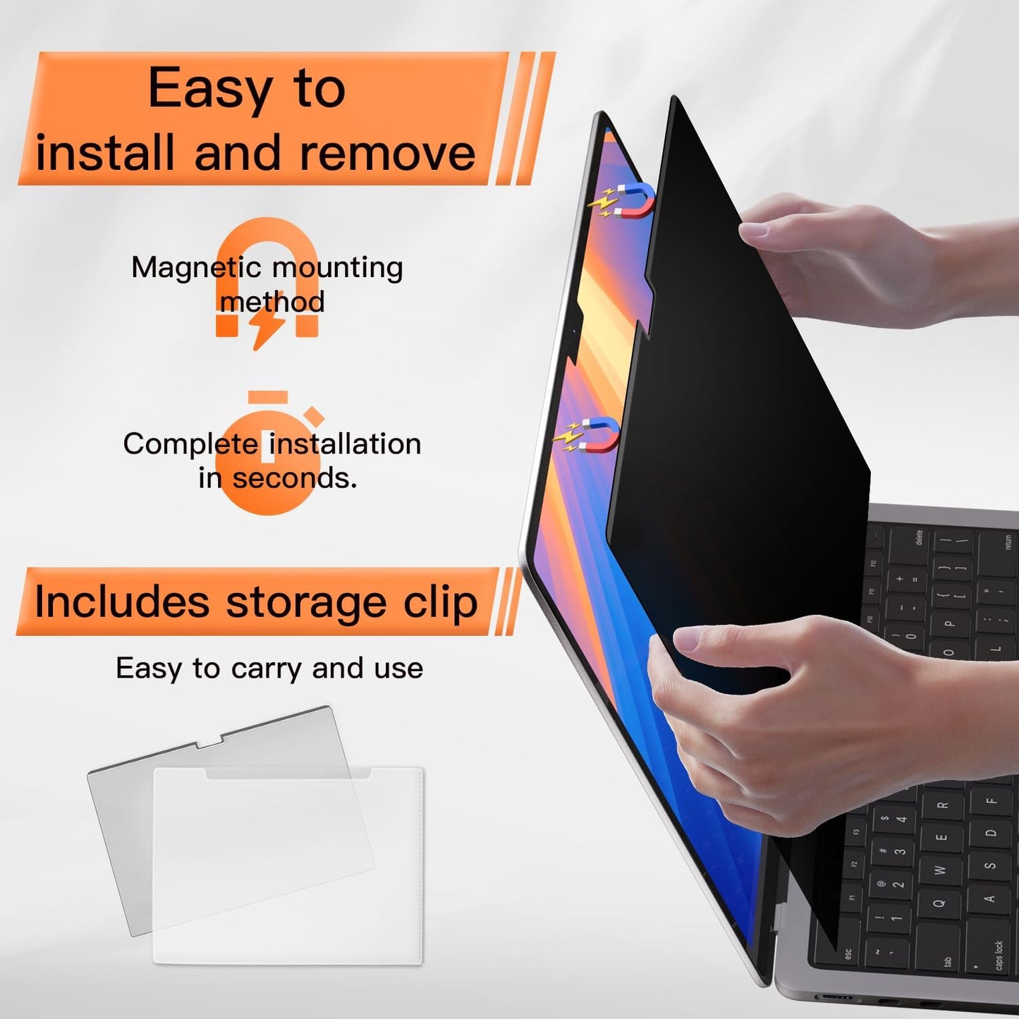 Magnetic 360° Privacy Screen for MacBook Pro 16 Inch (2021-2024, M1, M2, M3, M4, Pro, Max), Removable Anti Glare Blue Light Filter, 4 Way Anti Spy Black Protector for Mac Pro 16In Laptop Computer