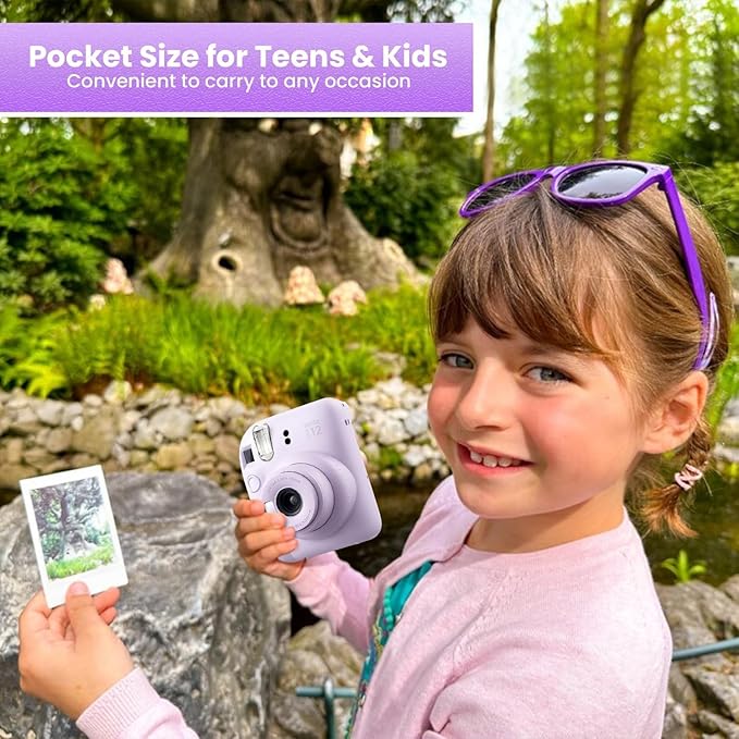 Fujifilm Instant Mini 12 Instant Camera + BluebirdSales Accessory Bundle & Custom Case + Fuji (20 Shots) Film + 5 Color Lens Filters + Mini Frames Designer Mini Photo Album (60 Pockets) (Lilac Purple)