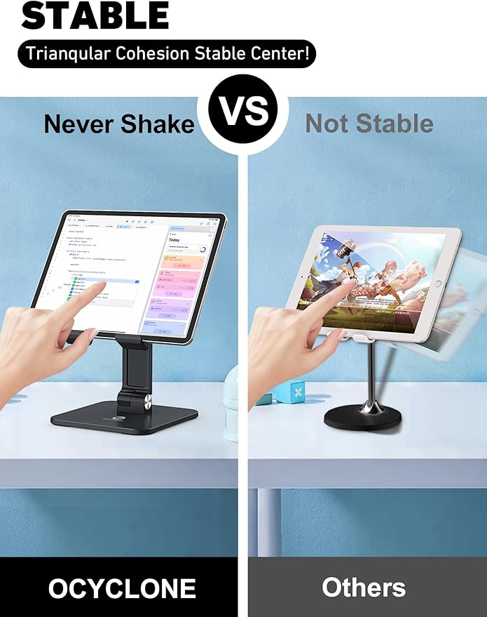 OCYCLONE Tablet Stand Compatible with iPad Holder for Desk, FoldableTablet Holder Portable Monitor Stand - Black