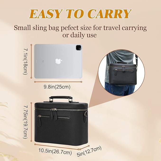 Camera Sling Bag, Waterproof PU Leather Crossbody Camera Case for Photographers, Small Shoulder Bag Compatible for Canon Nikon Sony, 4L Black