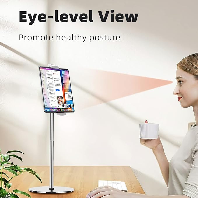 OATSBASF Heavy-Duty Tablet Floor Stand - 66.1" Height-Adjustable, Overhead Bed Phone/Tablet Holder, Fits 4.7-12.9" iPad Pro/Air/Mini, Kindle & Cell Phones