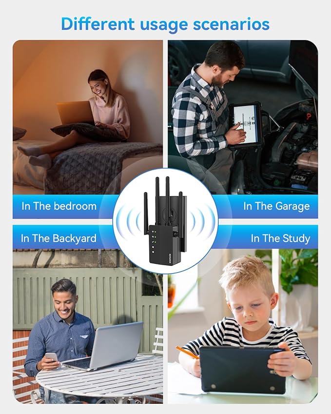 WiFi Extender Signal Booster, 12880 Sq.Ft Range, 105 Device Compatibility, Dual Band 5GHz/2.4GHz, 1200Mbps, WiFi Extender for Expanded Coverage
