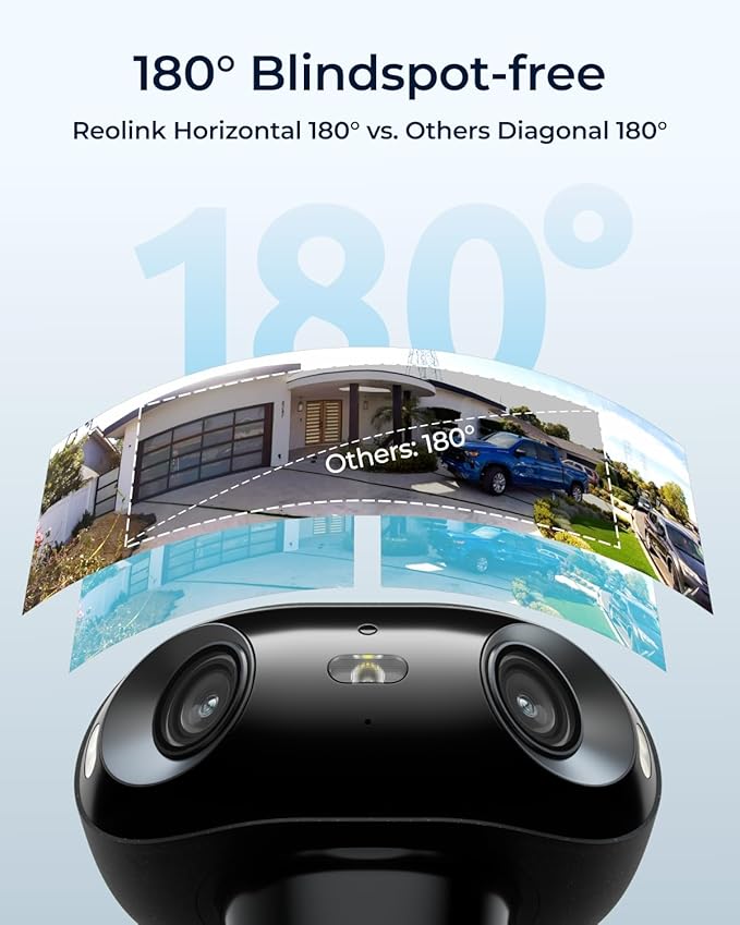 REOLINK Argus 4 Pro Black, 4K Dual-Lens 180° Solar Security Cameras Wireless Outdoor, 8MP ColorX Night Vision for Home Surveillance, 5G/2.4GHz WiFi, AI Detection, No Subscription, Home Hub Compatible