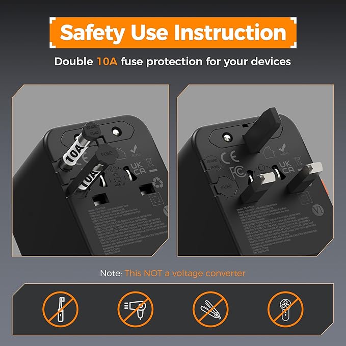 TESSAN Universal Travel Adapter 28W, International Power Adapter with 5 USB Ports (3 USB C), Travel Plug Adaptor Worldwide for US to Europe UK France Germany Spain Australia (Type C G A I), Black