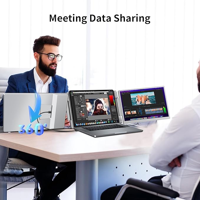 15.6" Laptop Screen Extender, 360° Rotation Screen FHD 1080P IPS Ultra-Thin Triple Laptop Monitor Extender, Plug and Play Triple Monitor for 12"-18.5" Laptops with USB-C/HDMI, for Windows/Mac/Android